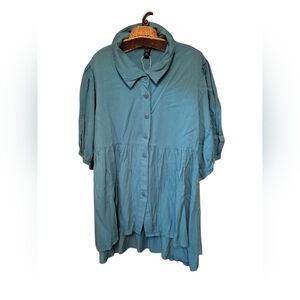 Emery Rose TEAL green Babydoll Top Button Down Ladies Plus Size 2X Boho Preppy